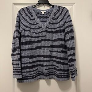 J. Jill Striped V-Neck Sweater in Light Blue and Black - Medium